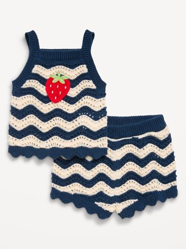 Old Navy Sleeveless Striped Sweater-Knit Top and Shorts Set for Baby - Navy Stripe in Kuwait