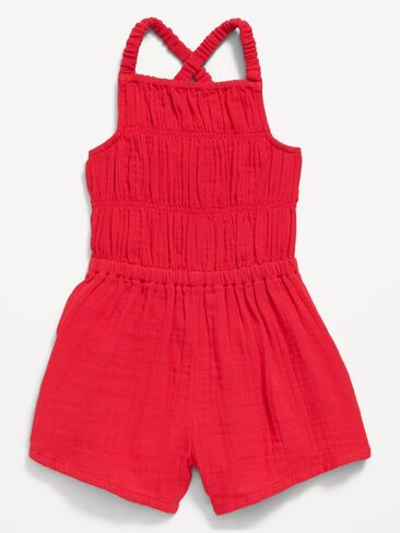 رومبير فضفاض مزدوج النسيج بدون أكمام للفتيات الصغيرات من Old Navy - أزرار حمراء in Kuwait