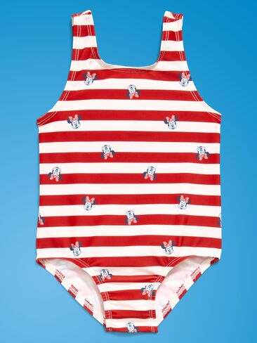 بدلة سباحة قطعة واحدة من Old Navy Old Navy x Disney Minnie Mouse للفتيات الصغيرات - شريط أبيض وأحمر in Kuwait