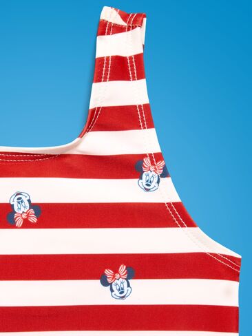 بدلة سباحة قطعة واحدة من Old Navy Old Navy x Disney Minnie Mouse للفتيات الصغيرات - شريط أبيض وأحمر in Kuwait