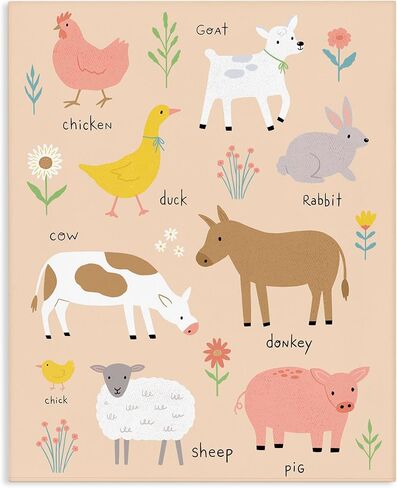 Stupell Industries 'Baby Farm Friends', Canvas Art, 24 x 30 Inches, Easy to Hang and Sturdy, Made in USA, by Nina Seven in Kuwait