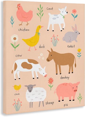Stupell Industries 'Baby Farm Friends', Canvas Art, 24 x 30 Inches, Easy to Hang and Sturdy, Made in USA, by Nina Seven in Kuwait