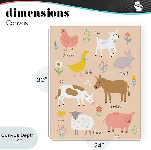 Stupell Industries 'Baby Farm Friends', Canvas Art, 24 x 30 Inches, Easy to Hang and Sturdy, Made in USA, by Nina Seven in Kuwait