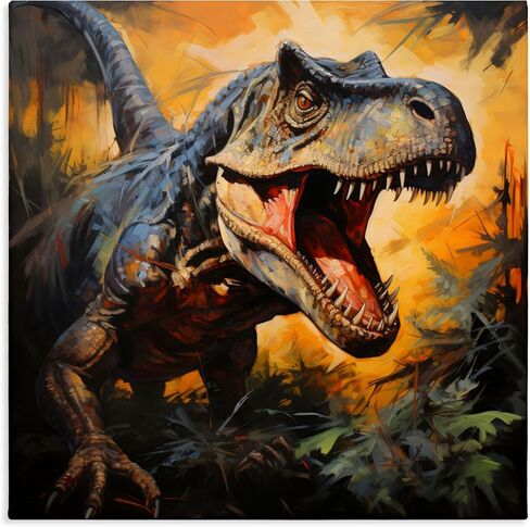 Stupell Industries 'Angry Dinosaur Roaring'، لوحة فنية قماشية، مقاس 30 × 30 بوصة، سهلة التعليق ومتينة، صُنعت في الولايات المتحدة الأمريكية، بواسطة Creative Studio in Kuwait