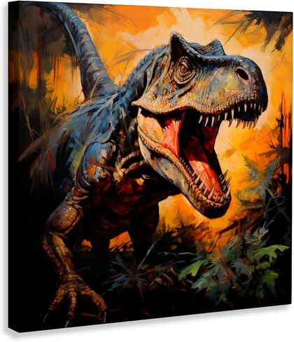Stupell Industries 'Angry Dinosaur Roaring'، لوحة فنية قماشية، مقاس 30 × 30 بوصة، سهلة التعليق ومتينة، صُنعت في الولايات المتحدة الأمريكية، بواسطة Creative Studio in Kuwait