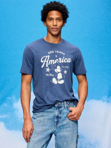 Old Navy Old Navy x Disney Mickey Mouse Logo-Graphic T-Shirt for Adults - Pacific Blue in Kuwait