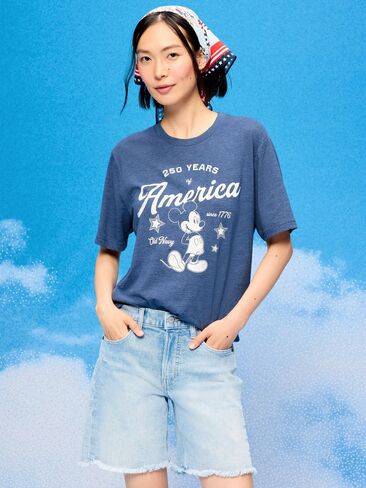 Old Navy Old Navy x Disney Mickey Mouse Logo-Graphic T-Shirt for Adults - Pacific Blue in Kuwait