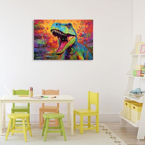 Stupell Industries 'Colorful T-Rex with Splatter'، لوحة فنية قماشية، مقاس 30 × 20 بوصة، سهلة التعليق وقوية، مصنوعة في الولايات المتحدة الأمريكية، بواسطة Creative Studio in Kuwait