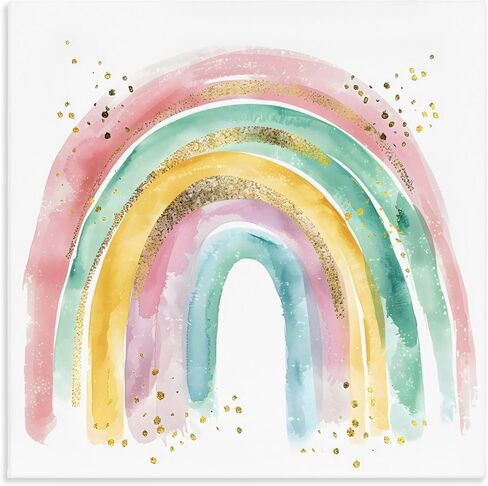 Stupell Industries 'Pastel Rainbow with Gold Accents'، لوحة فنية قماشية، مقاس 17 × 17 بوصة، سهلة التعليق ومتينة، صُنعت في الولايات المتحدة الأمريكية، بواسطة Creative Studio in Kuwait