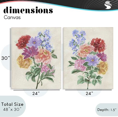 Stupell Industries 'Spring Blooms on Parchment'، مجموعة فنية من القماش مكونة من قطعتين، 2، 24 × 30، جاهزة لتعليق ديكور الصور، صنع في الولايات المتحدة الأمريكية، بواسطة الفنان جون إيريكا فيس in Kuwait