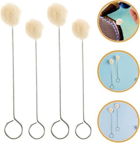 COHEALI 60pcs Wool Dauber Brush with Metal Handle, 150mm and 125mm Sizes, Soft Wool Ball Applicators for Dyeing, Leathercraft, and DIY Craft Projects in Kuwait