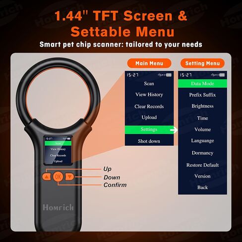 Homrich Pet Microchip Scanner, FDX-B(ISO11784/85) EMID Micro Chip Reader, 500 Data Storage Upload to PC with 1.44 TFT Screen, Rechargeable Handheld 15 Digits Pet Chip ID Scanner for Dog/Cat/Pig/Animal in Kuwait