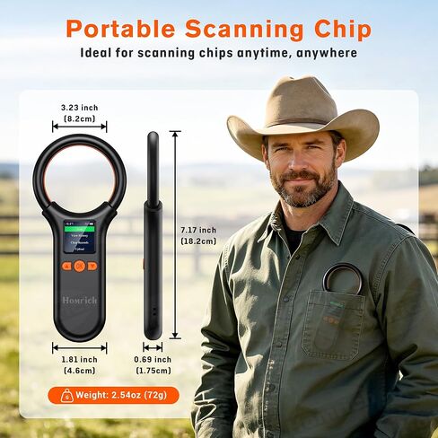Homrich Pet Microchip Scanner, FDX-B(ISO11784/85) EMID Micro Chip Reader, 500 Data Storage Upload to PC with 1.44 TFT Screen, Rechargeable Handheld 15 Digits Pet Chip ID Scanner for Dog/Cat/Pig/Animal in Kuwait