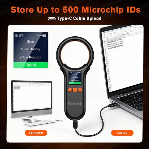 Homrich Pet Microchip Scanner, FDX-B(ISO11784/85) EMID Micro Chip Reader, 500 Data Storage Upload to PC with 1.44 TFT Screen, Rechargeable Handheld 15 Digits Pet Chip ID Scanner for Dog/Cat/Pig/Animal in Kuwait