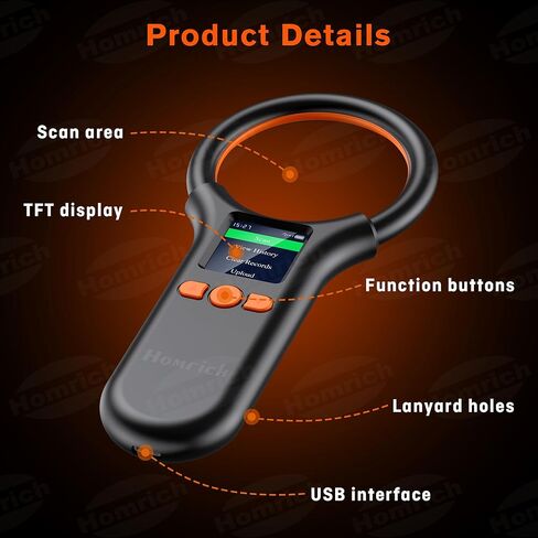Homrich Pet Microchip Scanner, FDX-B(ISO11784/85) EMID Micro Chip Reader, 500 Data Storage Upload to PC with 1.44 TFT Screen, Rechargeable Handheld 15 Digits Pet Chip ID Scanner for Dog/Cat/Pig/Animal in Kuwait