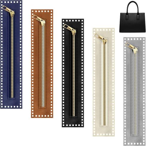 5 Pcs PU Leather Crochet Zipper 10.6 Inch Leather Sewing Zipper with Holes 5 Colors Handmade Bag Zippers Leathers Frame Bulk Metal Fastener for DIY Purse Handbag Sewing Handicraft Accessories in Kuwait