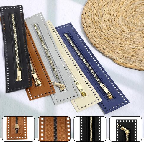 5 Pcs PU Leather Crochet Zipper 10.6 Inch Leather Sewing Zipper with Holes 5 Colors Handmade Bag Zippers Leathers Frame Bulk Metal Fastener for DIY Purse Handbag Sewing Handicraft Accessories in Kuwait