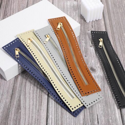 5 Pcs PU Leather Crochet Zipper 10.6 Inch Leather Sewing Zipper with Holes 5 Colors Handmade Bag Zippers Leathers Frame Bulk Metal Fastener for DIY Purse Handbag Sewing Handicraft Accessories in Kuwait