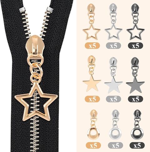 Aemygo #5 Zipper Repair Kit, 45 Pcs Zinc Alloy Zipper Slider Replacement, Star Metal Zippers Pull Bulk for Clothing, Jackets, Bag Hardware, Luggage in Kuwait