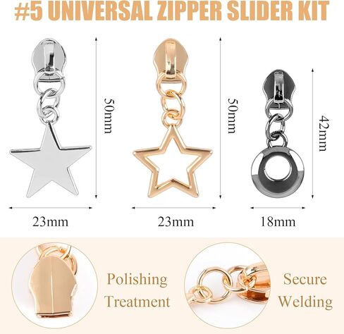 Aemygo #5 Zipper Repair Kit, 45 Pcs Zinc Alloy Zipper Slider Replacement, Star Metal Zippers Pull Bulk for Clothing, Jackets, Bag Hardware, Luggage in Kuwait