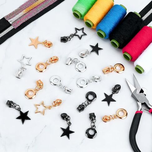 Aemygo #5 Zipper Repair Kit, 45 Pcs Zinc Alloy Zipper Slider Replacement, Star Metal Zippers Pull Bulk for Clothing, Jackets, Bag Hardware, Luggage in Kuwait