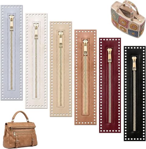 BTEOSPT 6PCS Crochet Zippers with Holes, PU Leather Zipper for Bags, 10.62 x 2.17 Inch Closed-End Bulk Zippers for Sewing, Crochet Bag Accessories and Supplies for DIY Crafts in Kuwait