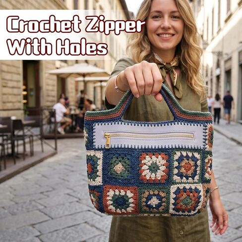 BTEOSPT 6PCS Crochet Zippers with Holes, PU Leather Zipper for Bags, 10.62 x 2.17 Inch Closed-End Bulk Zippers for Sewing, Crochet Bag Accessories and Supplies for DIY Crafts in Kuwait