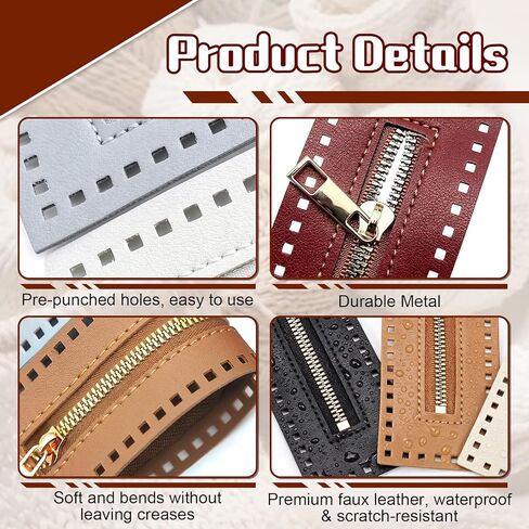 BTEOSPT 6PCS Crochet Zippers with Holes, PU Leather Zipper for Bags, 10.62 x 2.17 Inch Closed-End Bulk Zippers for Sewing, Crochet Bag Accessories and Supplies for DIY Crafts in Kuwait