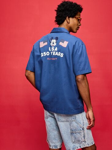 Old Navy Old Navy x Disney Mickey Mouse Short-Sleeve Twill Camp Shirt for Men - Pacific Blue in Kuwait
