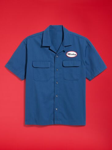 Old Navy Old Navy x Disney Mickey Mouse Short-Sleeve Twill Camp Shirt for Men - Pacific Blue in Kuwait