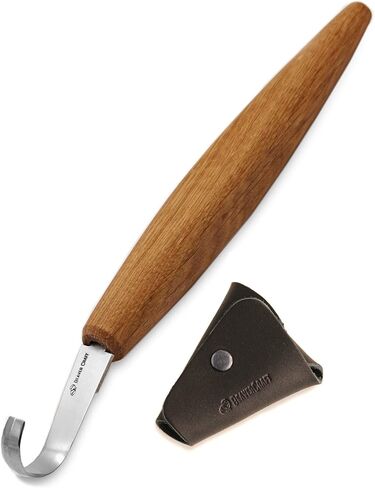 سكين خطاف نحت الخشب من BeaverCraft مقاس 2 بوصة مع غمد جلدي - أدوات نحت الملعقة سكين منحني للملاعق وأكواب الأطباق - سكاكين شحذ مزدوجة الجوانب ملتوية للنحاتين SK5s in Kuwait