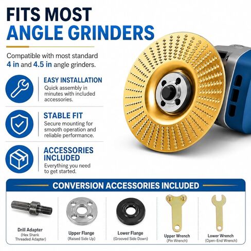 8-Piece Angle Grinder Polishing Pad, 2026 Upgraded Heavy-Duty Wood Carving Disc Set, Tungsten Carbide Grinding Wheel Wood Carving, Woodworking Attachment for Cutting, Shaping, Sanding in Kuwait