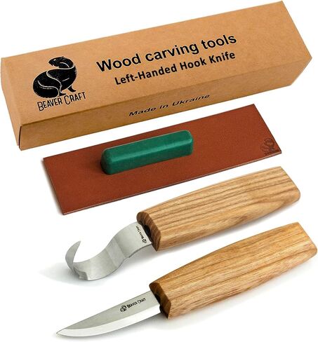 BeaverCraft S01L Wood Spoon Carving Knives Set Spoon Making Tools Kit Whittling Knife Hook Knife Left-Handed Bowl Cup Kuksa for Beginners Woodworking Professional Left Handed Wood Carving Kit in Kuwait