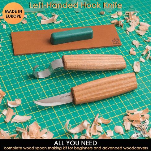 BeaverCraft S01L Wood Spoon Carving Knives Set Spoon Making Tools Kit Whittling Knife Hook Knife Left-Handed Bowl Cup Kuksa for Beginners Woodworking Professional Left Handed Wood Carving Kit in Kuwait