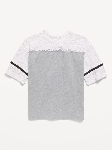 Old Navy Oversized Lace Football-Style T-Shirt for Girls - White Lilies in Kuwait