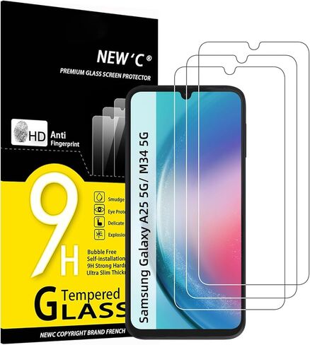NEW'C 3 Pack Designed for Samsung Galaxy A25 5G, M34 5G Screen Protector Tempered Glass,Case Friendly Scratch-proof, Bubble Free, Ultra Resistant in Saudi Arabia