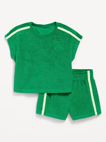 Old Navy Short-Sleeve Terry Top and Shorts Set for Toddler Girls - Green Mangrove in Kuwait