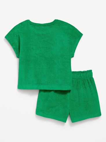 Old Navy Short-Sleeve Terry Top and Shorts Set for Toddler Girls - Green Mangrove in Kuwait