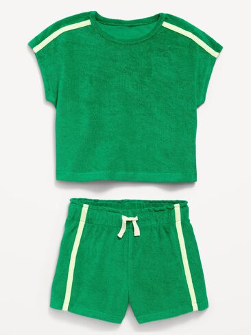 Old Navy Short-Sleeve Terry Top and Shorts Set for Toddler Girls - Green Mangrove in Kuwait