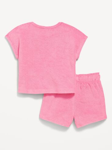 طقم شورت وقميص تيري بأكمام قصيرة من Old Navy للفتيات الصغيرات - وردي كوبية in Kuwait