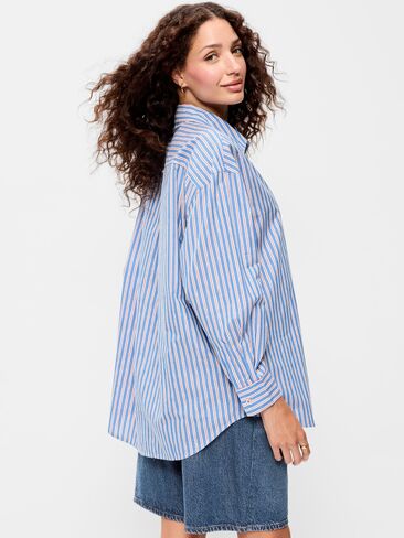 Old Navy Oversized Button-Down Boyfriend Shirt - Red Blue Stripe in Kuwait