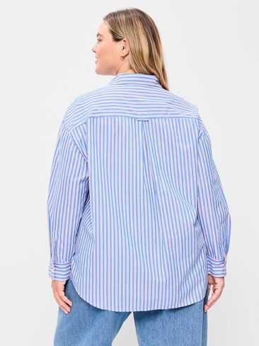 Old Navy Oversized Button-Down Boyfriend Shirt - Red Blue Stripe in Kuwait