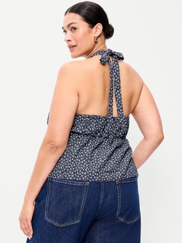 Old Navy Linen-Blend V-Neck Halter Top - Blue Ditsy Floral in Kuwait