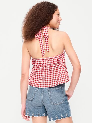 بلوزة ذات رقبة على شكل حرف V من مزيج الكتان من Old Navy - قماش قطني أحمر in Kuwait