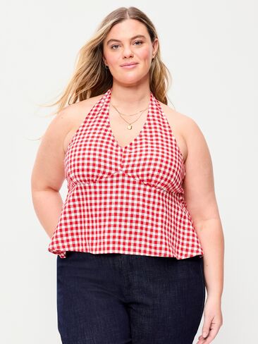 بلوزة ذات رقبة على شكل حرف V من مزيج الكتان من Old Navy - قماش قطني أحمر in Kuwait