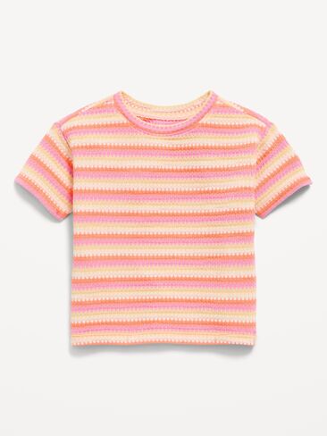 Old Navy Short-Sleeve Striped Knit Top for Toddler Girls - Pink Stripe in Kuwait