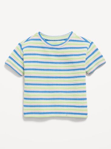 Old Navy Short-Sleeve Striped Knit Top for Toddler Girls - Blue/Green Stripe in Kuwait