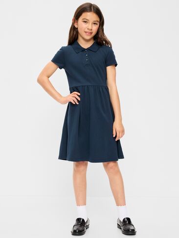 Old Navy School Uniform Fit and Flare Pique Polo Dress for Girls - Ink Blue in Kuwait