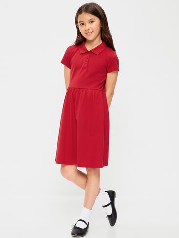فستان بولو بيكيه مناسب وواسع من Old Navy School للفتيات - أحمر in Kuwait