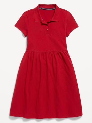 فستان بولو بيكيه مناسب وواسع من Old Navy School للفتيات - أحمر in Kuwait